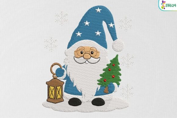 Cute Santa Gnome with Lantern & Tree