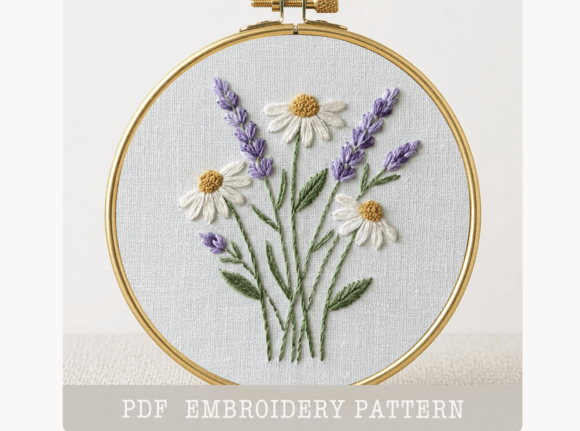 Daisy and Lavender Embroidery Pattern