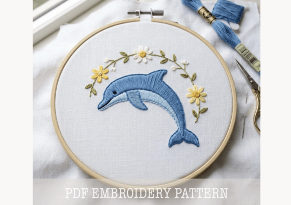 Dolphin Daisy Wreath Embroidery Pattern