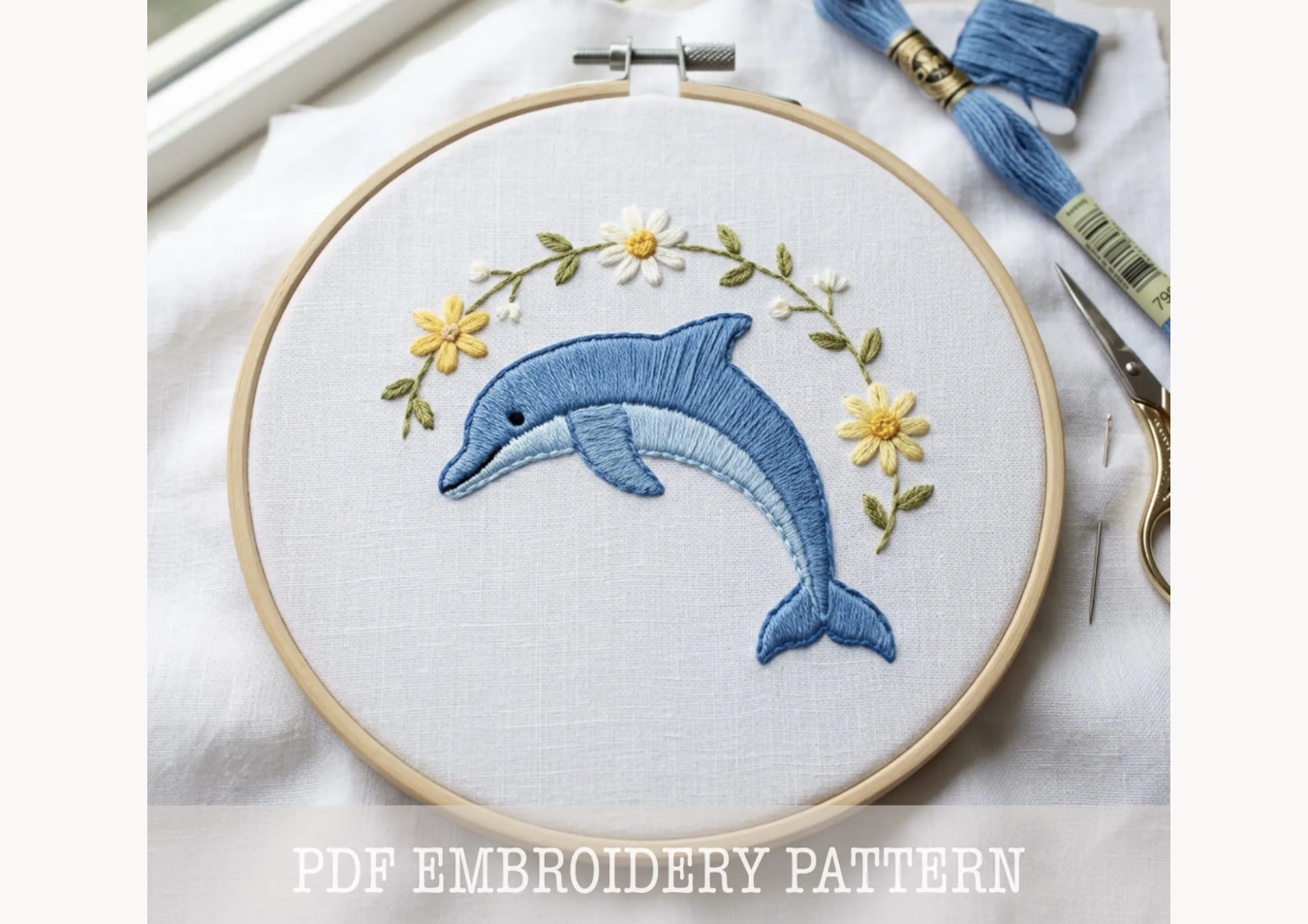 Dolphin Daisy Wreath Embroidery Pattern
