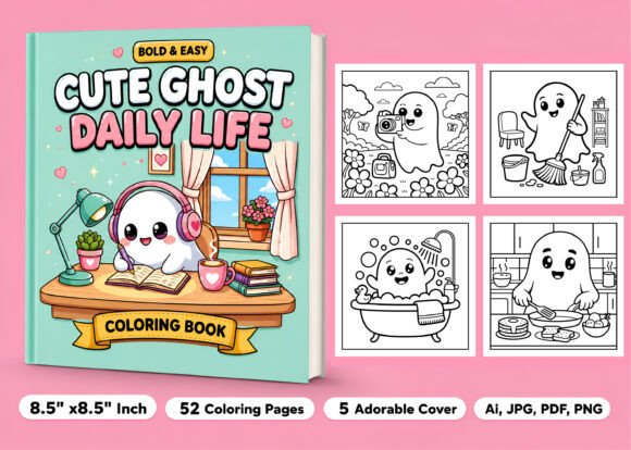 Easy Cute Ghost Daily Life Coloring Book