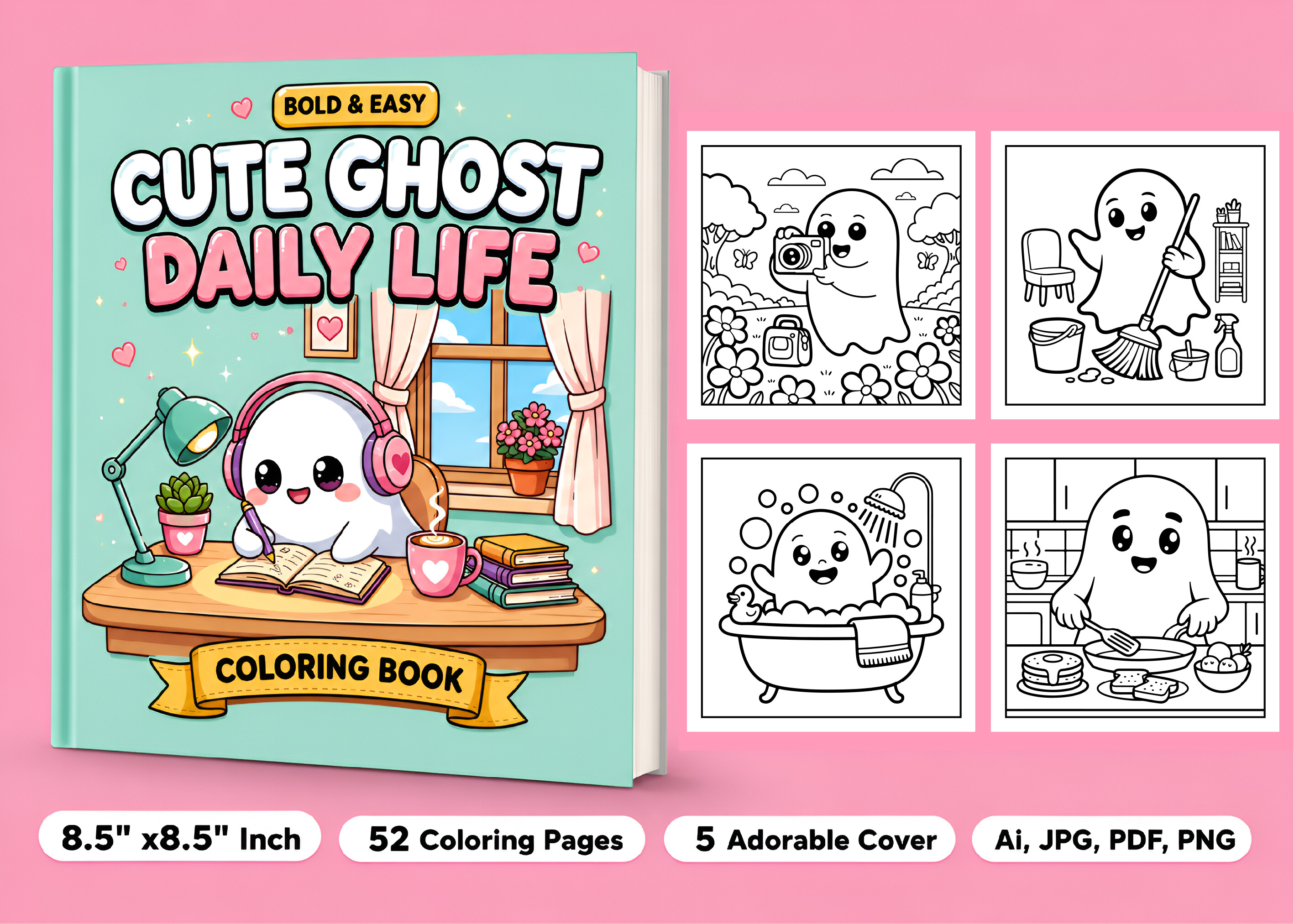 Easy Cute Ghost Daily Life Coloring Book
