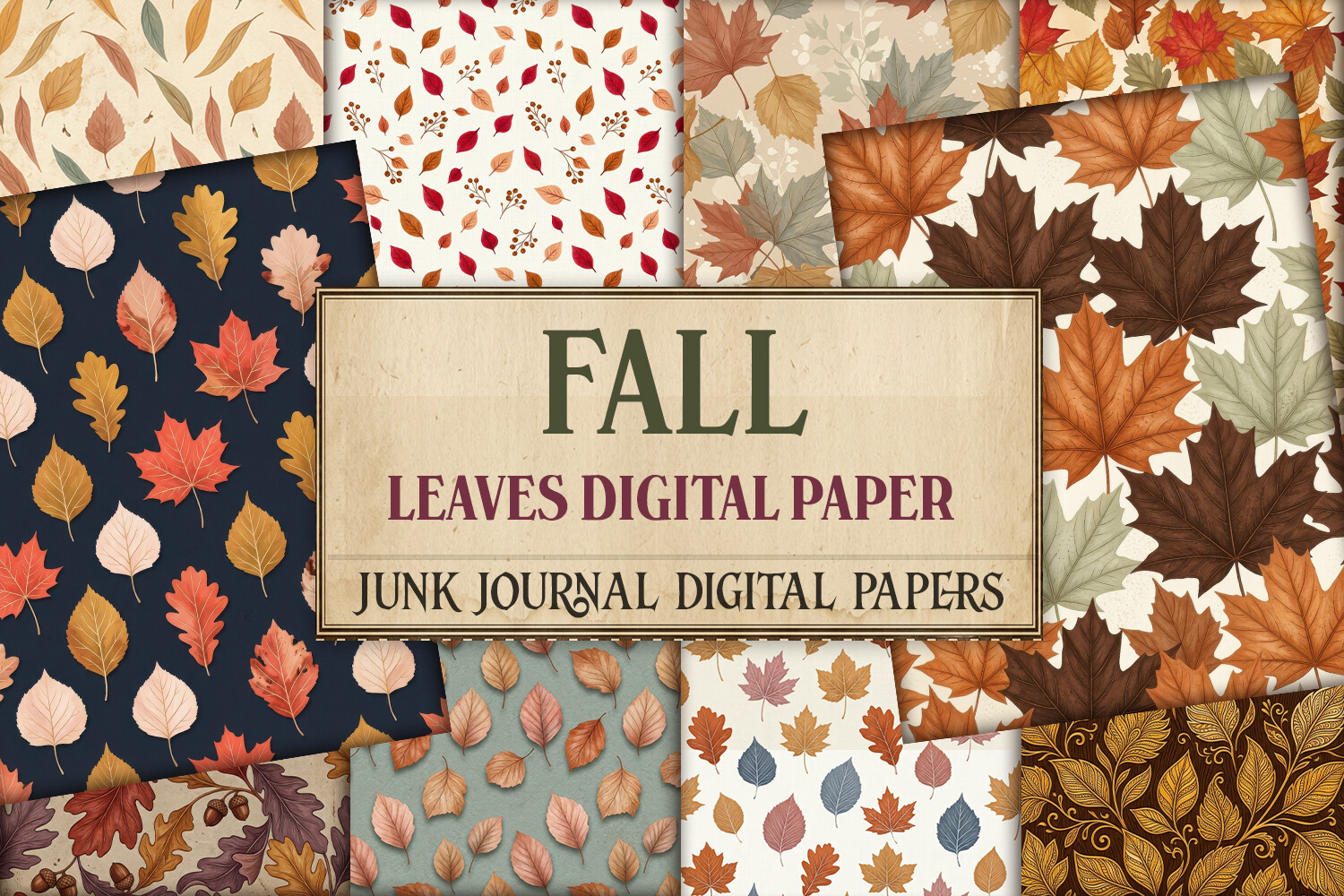 Fall Leaves Digital Paper Junk Journal