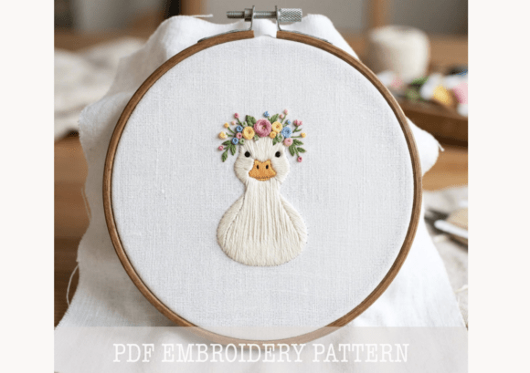 Floral Crown Duck Embroidery Pattern