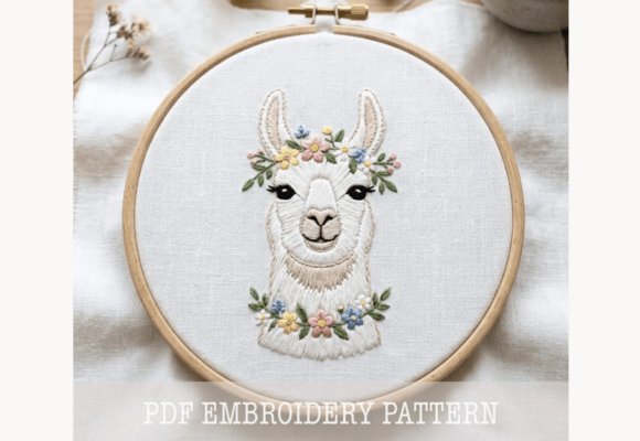 Floral Crown Llama Embroidery Pattern