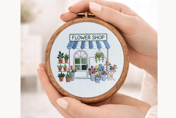 Flower Shop Scene Embroidery Pattern