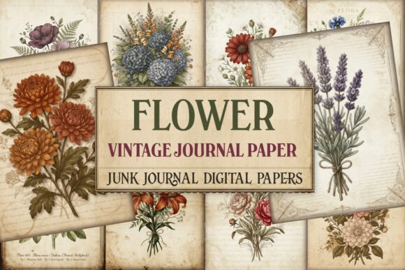 Flower Vintage Journal Paper Junk Journa