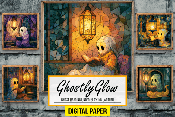Ghost Reading Under Glowing Lantern Arts