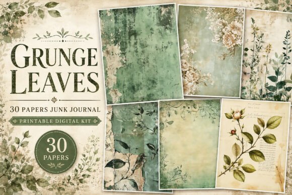 Green Botanical Junk Journal Papers