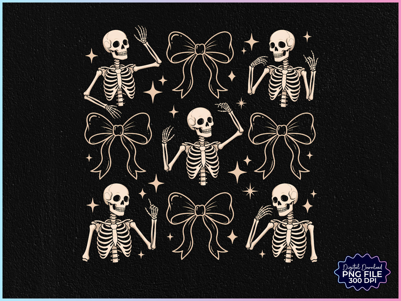 Halloween Skeleton Coquette Bow PNG