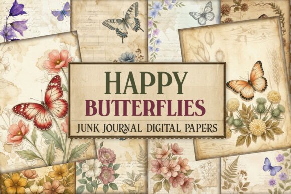 Happy Butterflies Junk Journal Pages