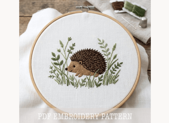 Hedgehog in Grass Embroidery Pattern