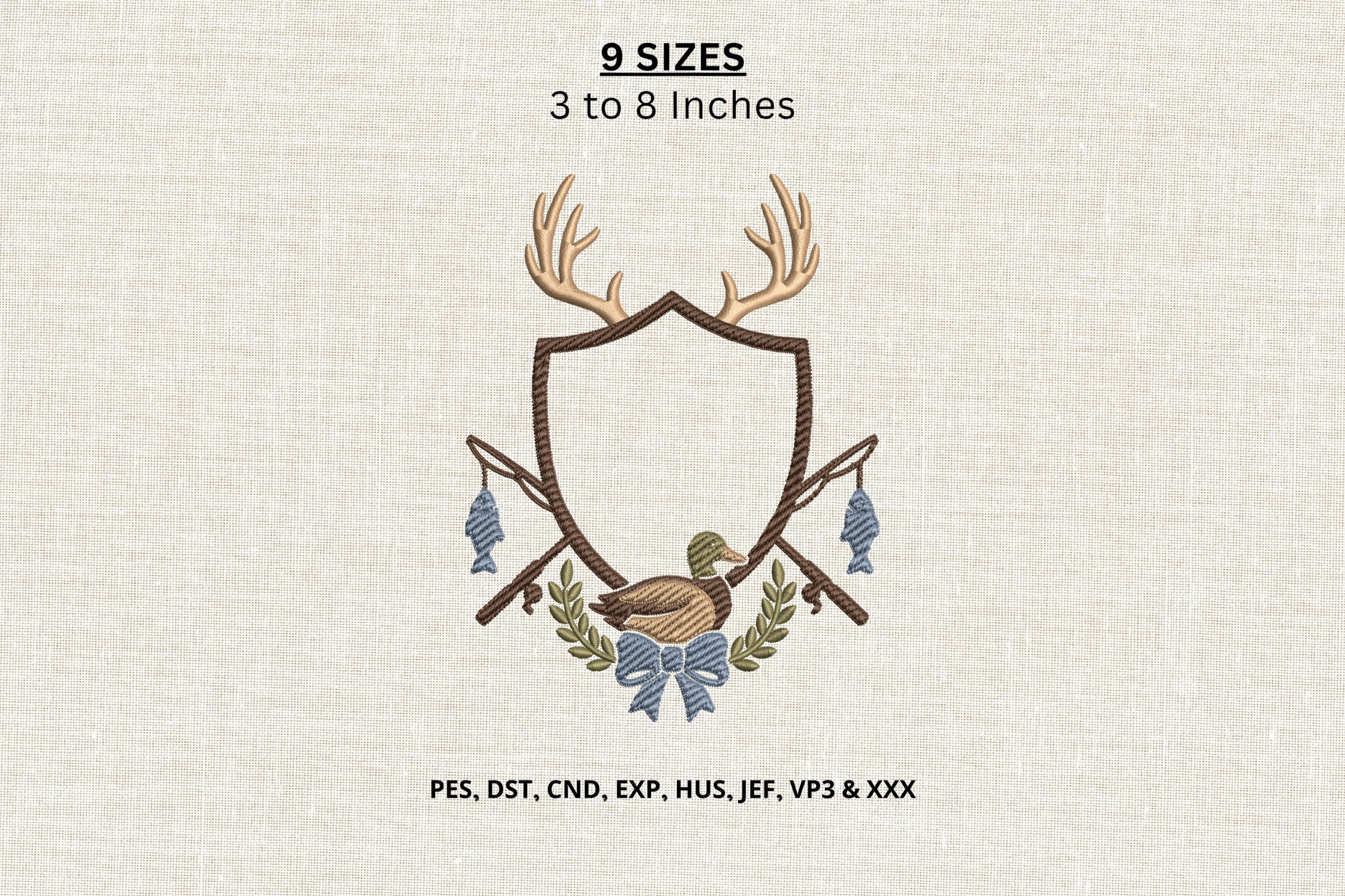 Hunting Fishing Monogram Embroidery DST