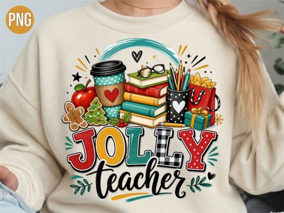 Jolly Teacher Christmas Holly Gift PNG