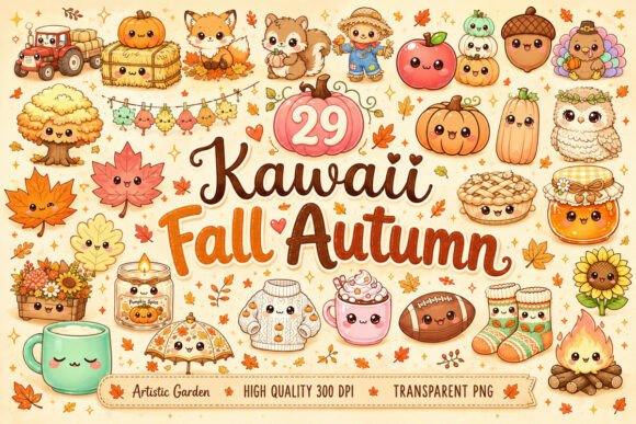 Kawaii Fall Autumn Clipart Bundle