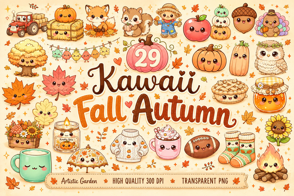 Kawaii Fall Autumn Clipart Bundle
