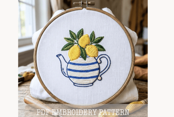 Lemon Teapot Design Embroidery Pattern