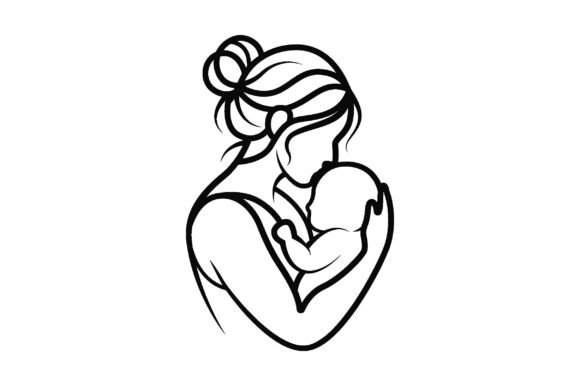 Mother Holding Baby Line Art