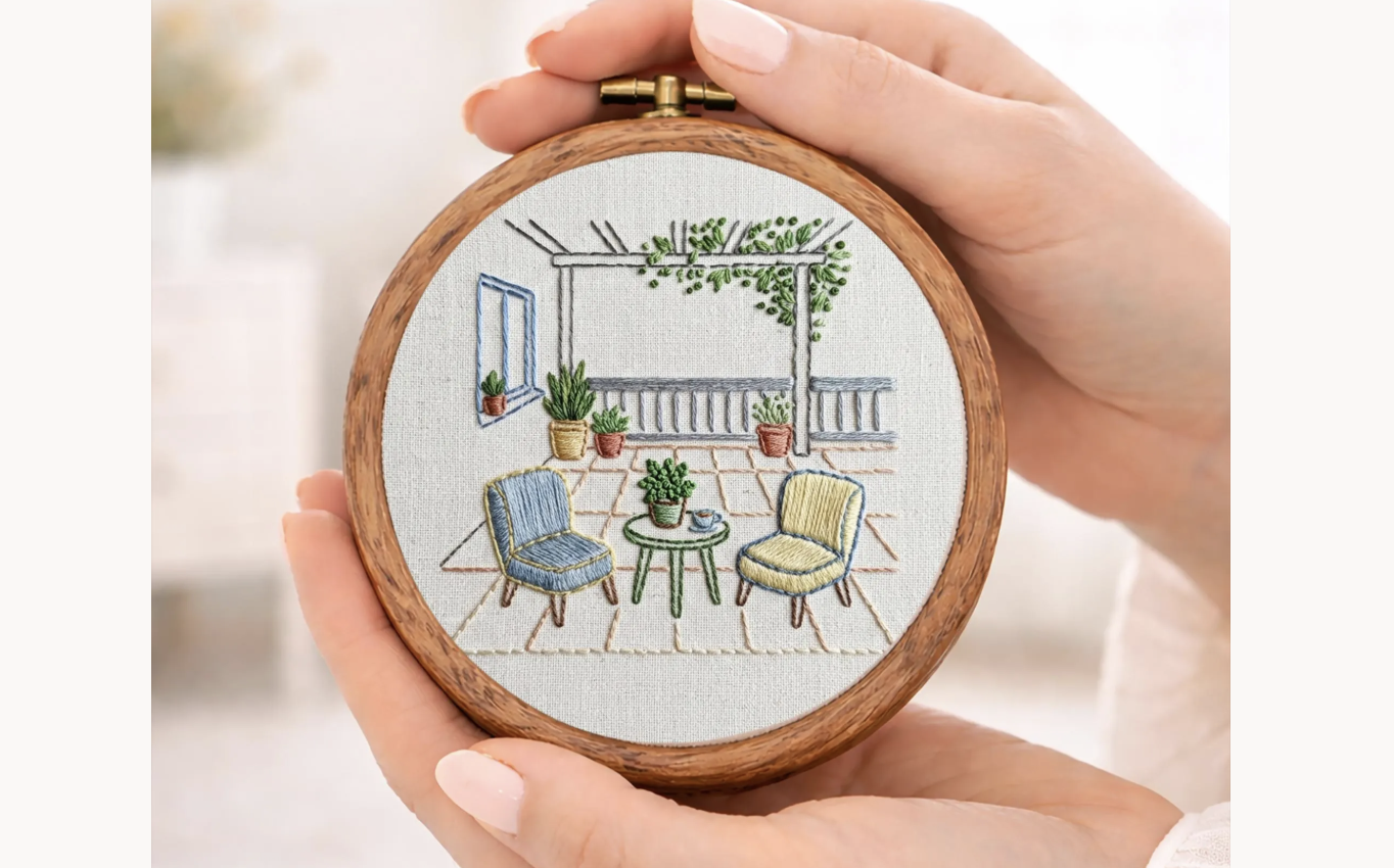 Patio Pergola Scene Embroidery Pattern