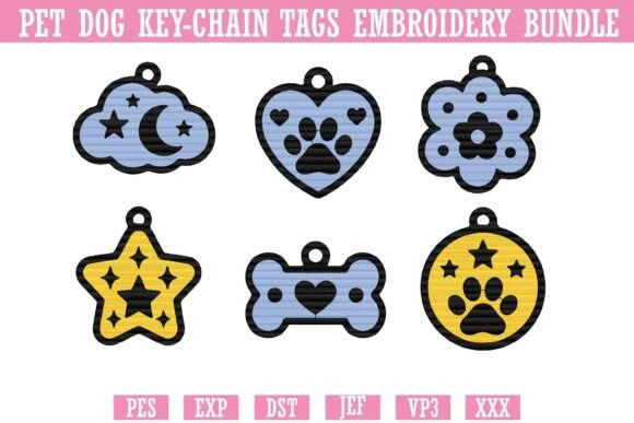 Pet Dog Key-Chain Tags Embroidery Bundle