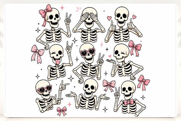 Pink Bow Skeleton Halloween PNG