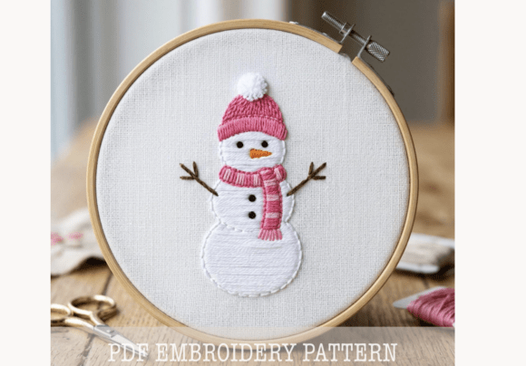 Pink Hat Snowman Embroidery Pattern