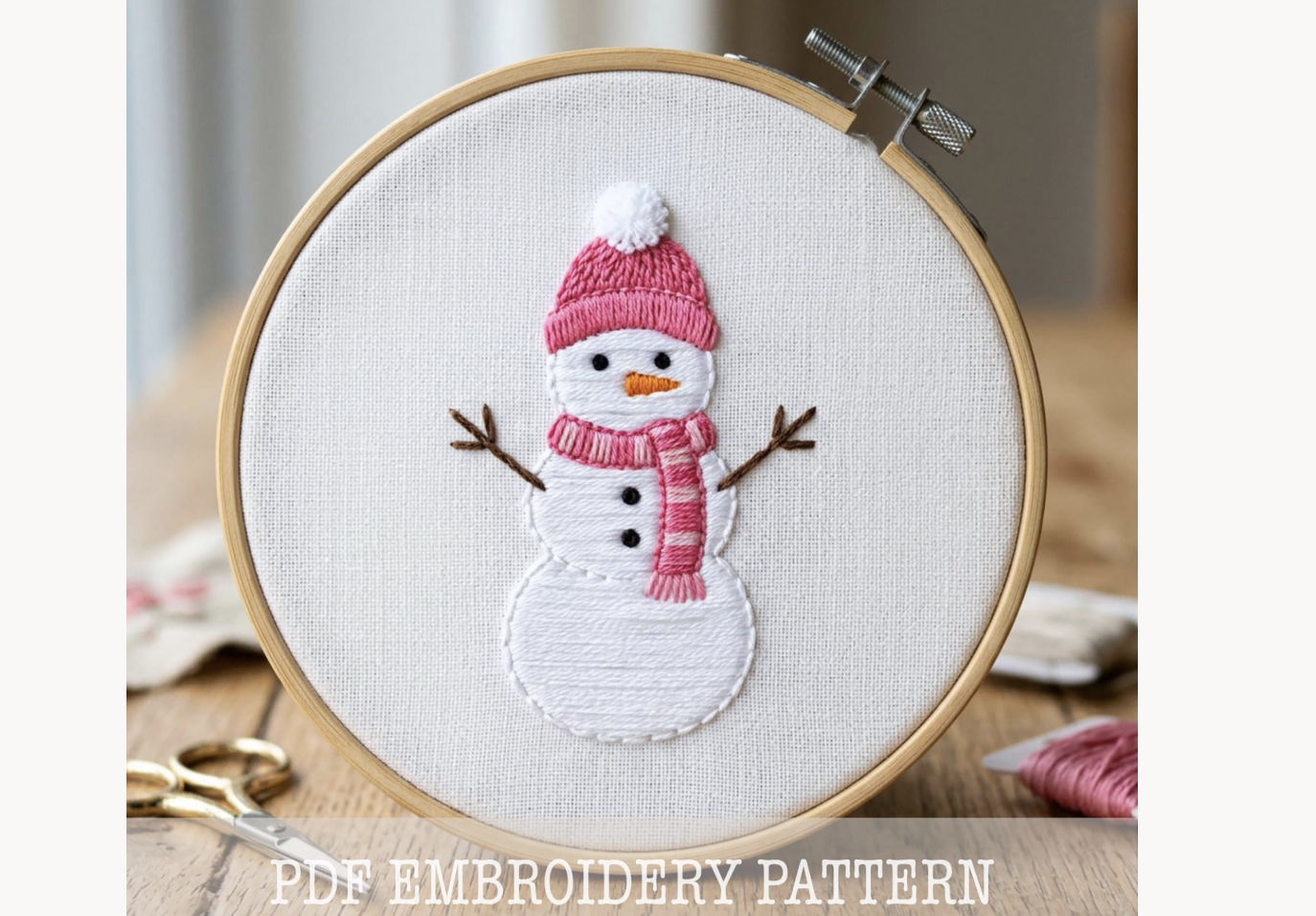 Pink Hat Snowman Embroidery Pattern
