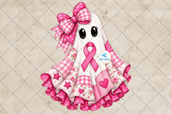 Pink Patchwork Ghost Breast Cancer Png