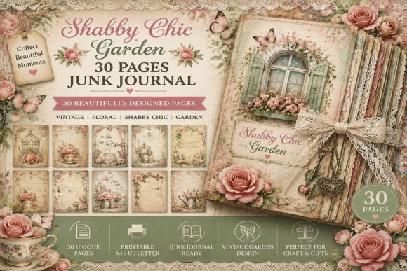 Pink Rose Ephemera Junk Journal Papers