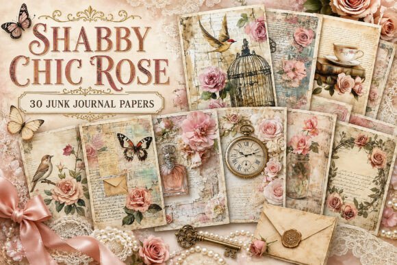 Pink Rose Shabby Chic Junk Journal Paper
