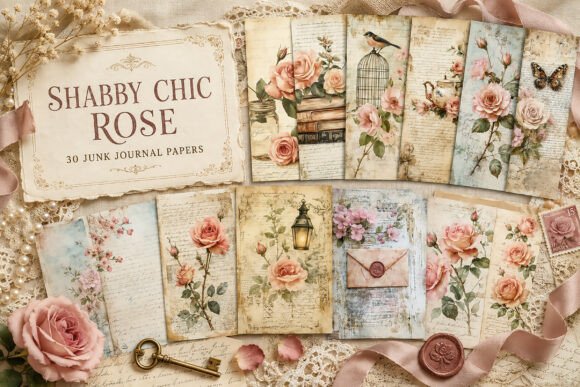 Pink Rose Shabby Chic Junk Journal Paper