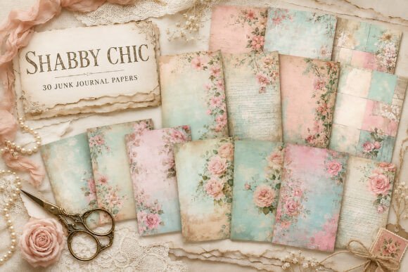 Pink Rose Shabby Chic Junk Journal Paper