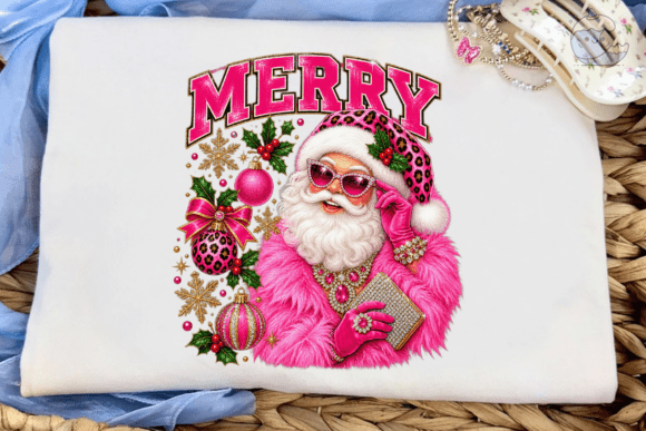 Pink Santa Claus Merry Christmas PNG Tee