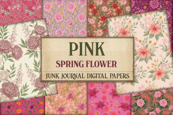 Pink Spring Flower Junk Journal Paper