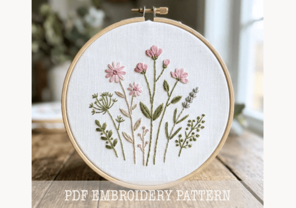 Pink Wildflowers Embroidery Pattern