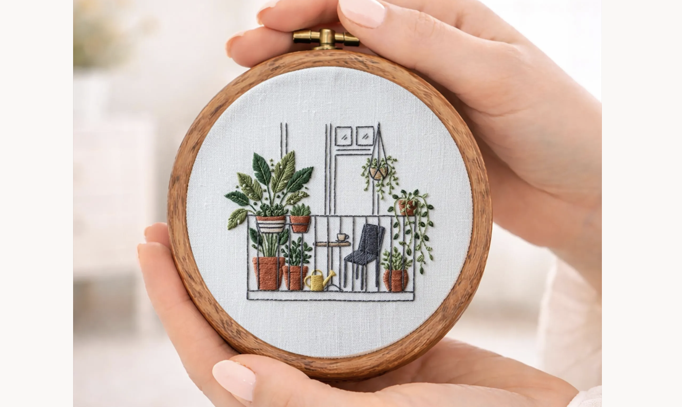 Plant Balcony Scene Embroidery Pattern