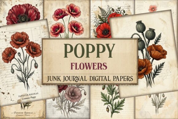 Poppy Flowers Junk Journal Paper