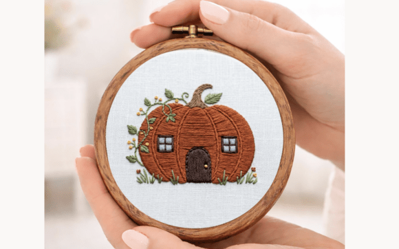 Pumpkin Cottage House Embroidery Pattern