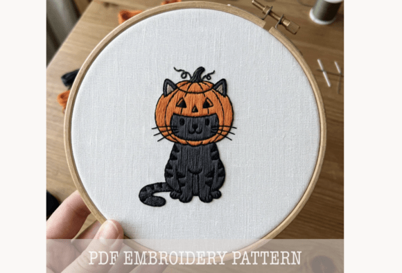 Pumpkin Head Cat Embroidery Pattern