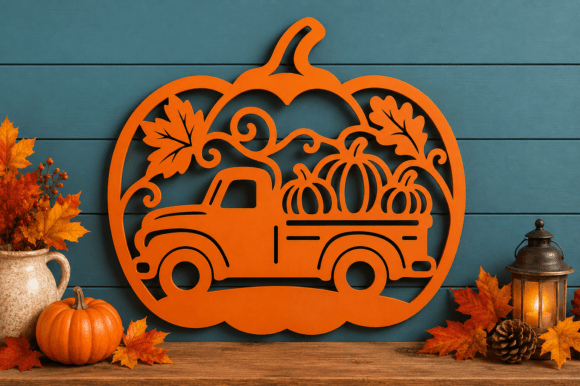 Lorry Cuting Stacked Pumpkin Garden Stake Laser Cut · Creative Fabrica