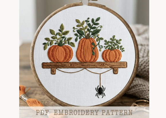 Pumpkins and Spider Embroidery Pattern