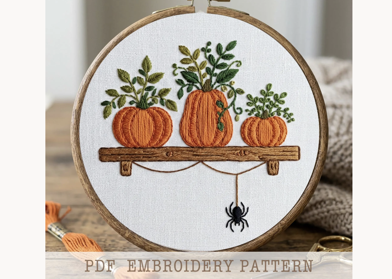 Pumpkins and Spider Embroidery Pattern
