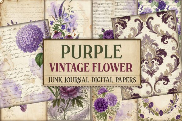 Purple Vintage Flower Junk Journal Pages