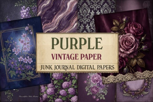 Purple Vintage Junk Journal Paper