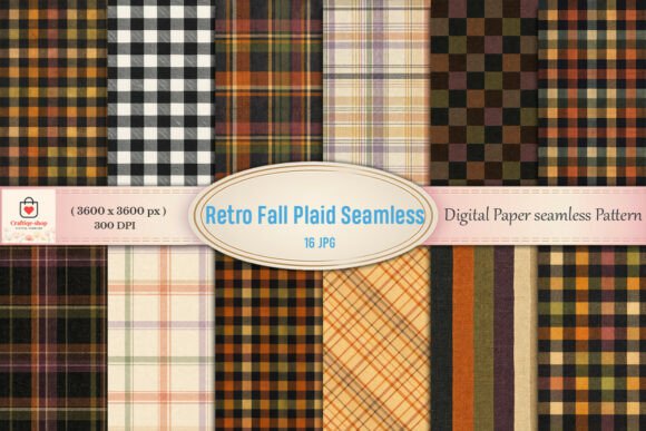Retro Fall Plaid Seamless Patterns Bundl