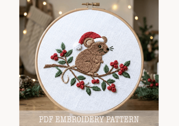Santa Hat Mouse Embroidery Pattern
