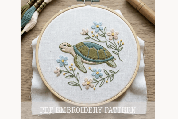 Sea Turtle Florals Embroidery Pattern