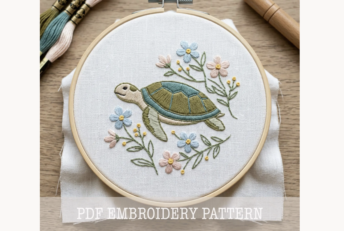 Sea Turtle Florals Embroidery Pattern