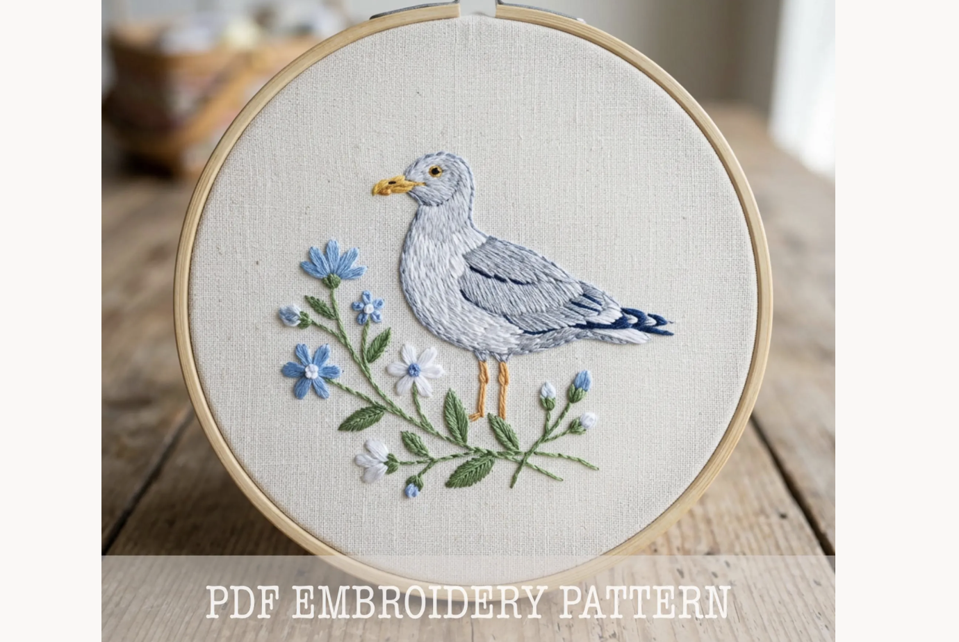 Seagull and Flowers Embroidery Pattern