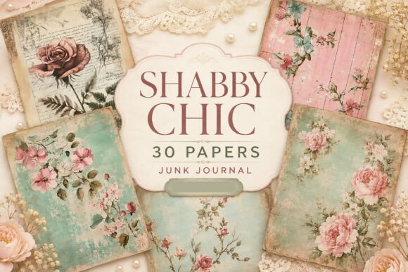 Shabby Chic Pink and Teal Floral Papers